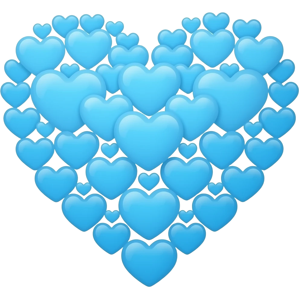 many 2D azure hearts disposed in a perfect heart shape emoji