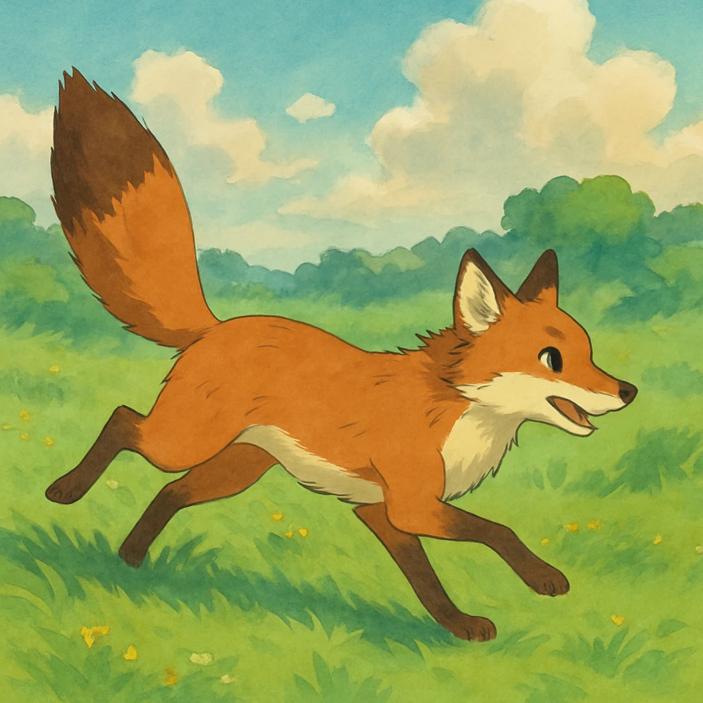 fox running with tail high, japanese ghibli style emoji