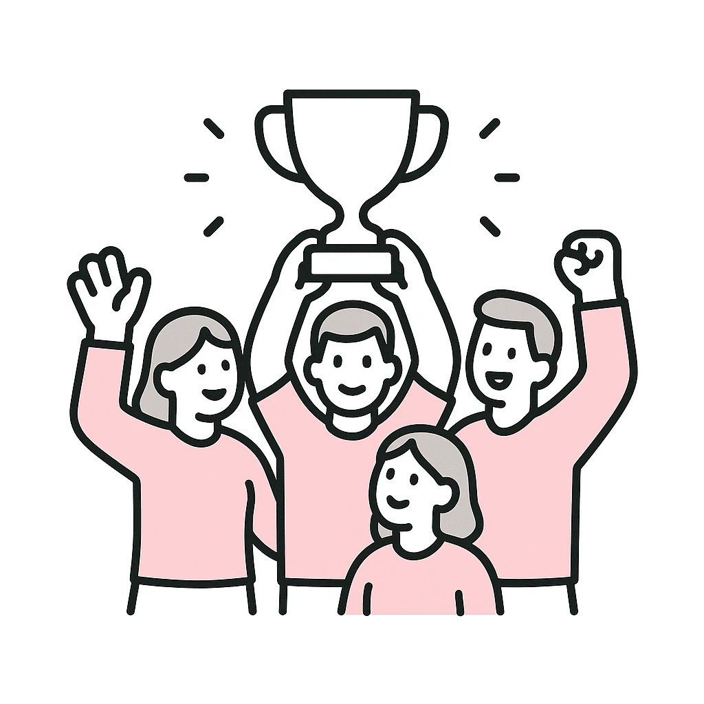 team celebrating with trophy emoji