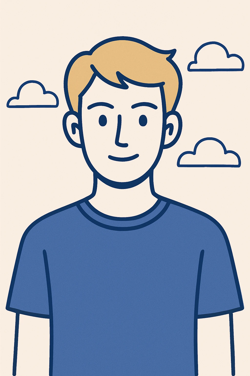 guy with dark blonde hair and blue eyes, flat color style, minimal background emoji