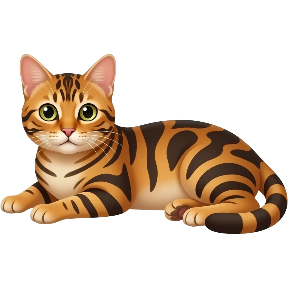Dark-copper-orange house cat with black pattern, beige belly, laying down emoji