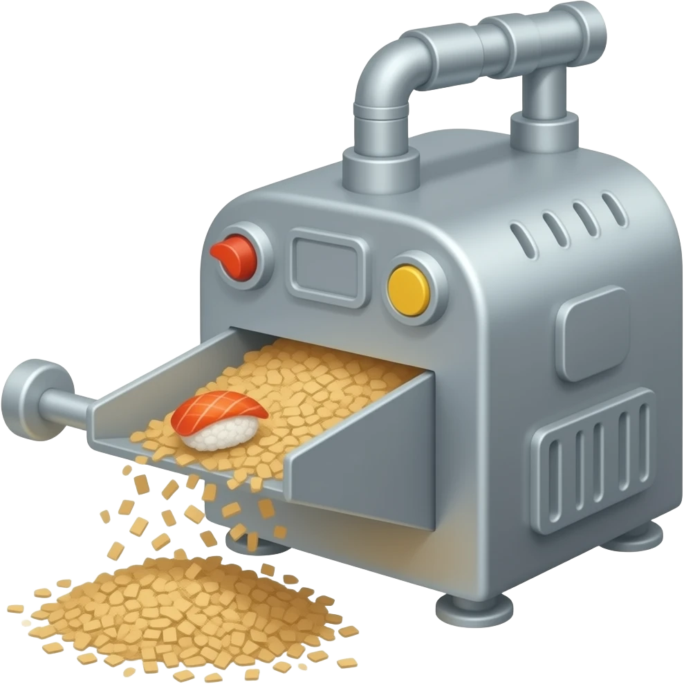 create an industrial shredder which "eats" sushi and send out sawdust emoji