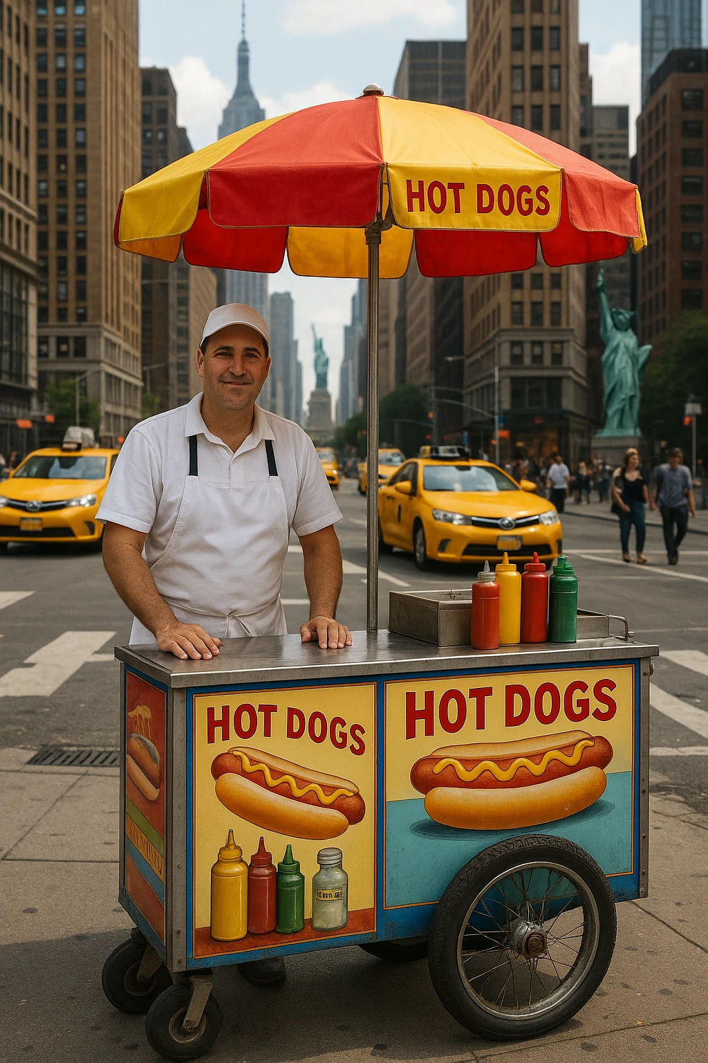 hotdog seller in New York with cart emoji