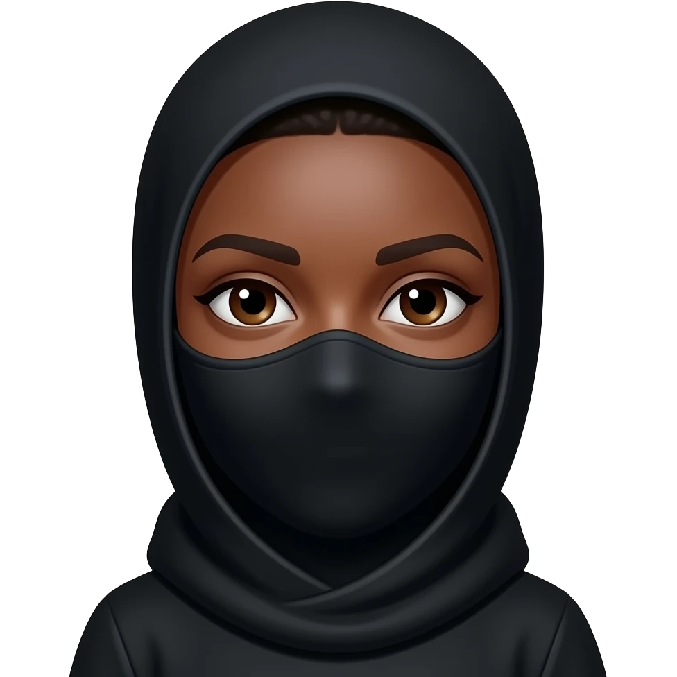 Mujer de tes morena , ojos cafes , cejas y pestañas con pasamontañas negro que solo se vean sus ojos y cejas emoji