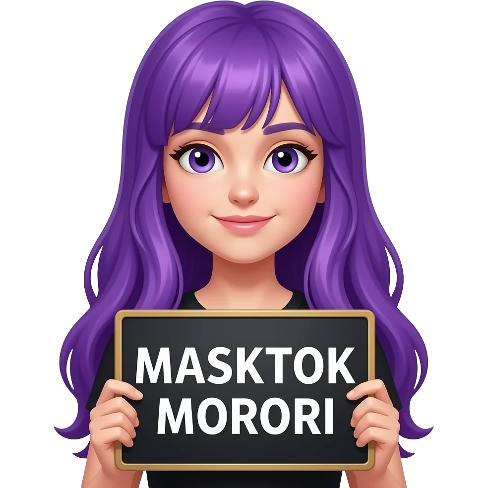 girl with long purple hair with a MASKTOK MOROI sign emoji