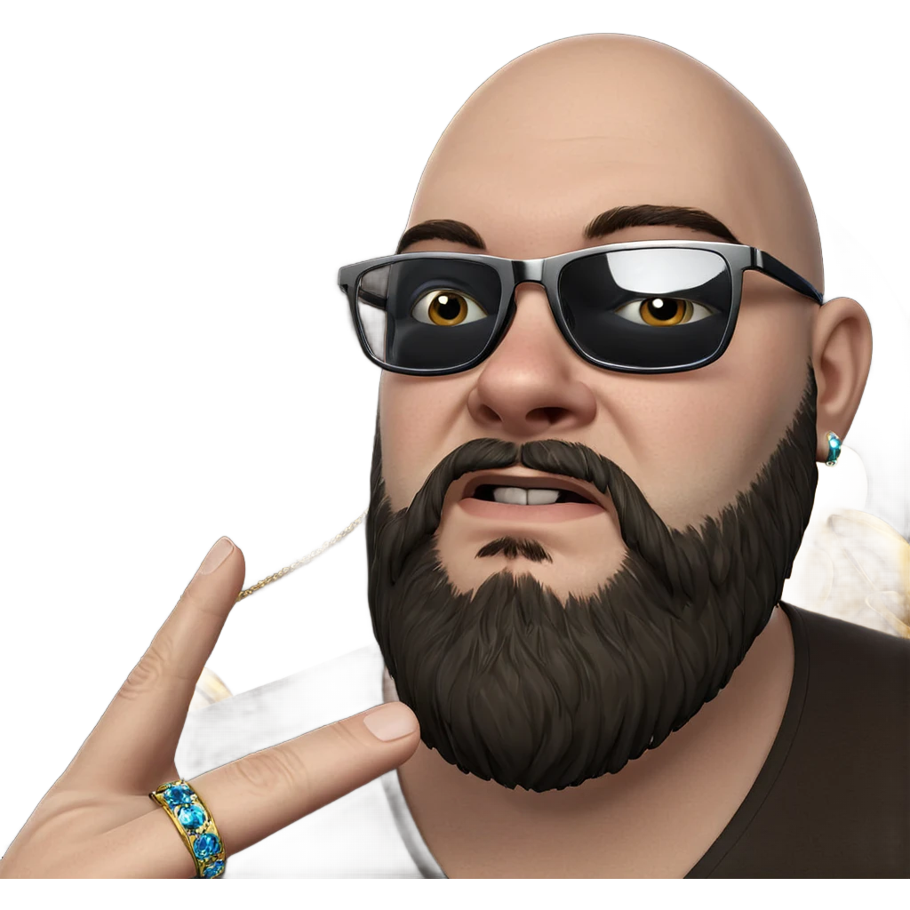 bald man with jewelry and glasses emoji