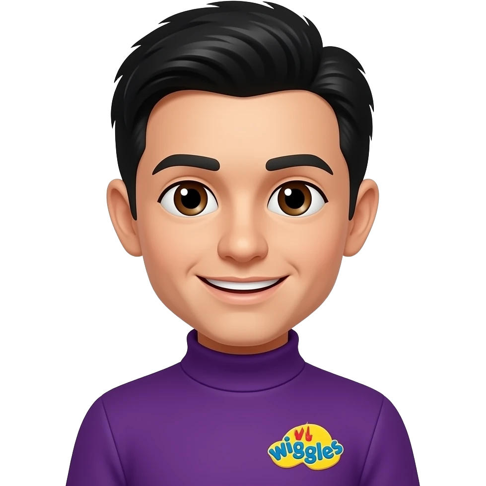 Jeff Wiggle from The Wiggles with brown eyes, black hair, purple skivvy turtleneck shirt emoji