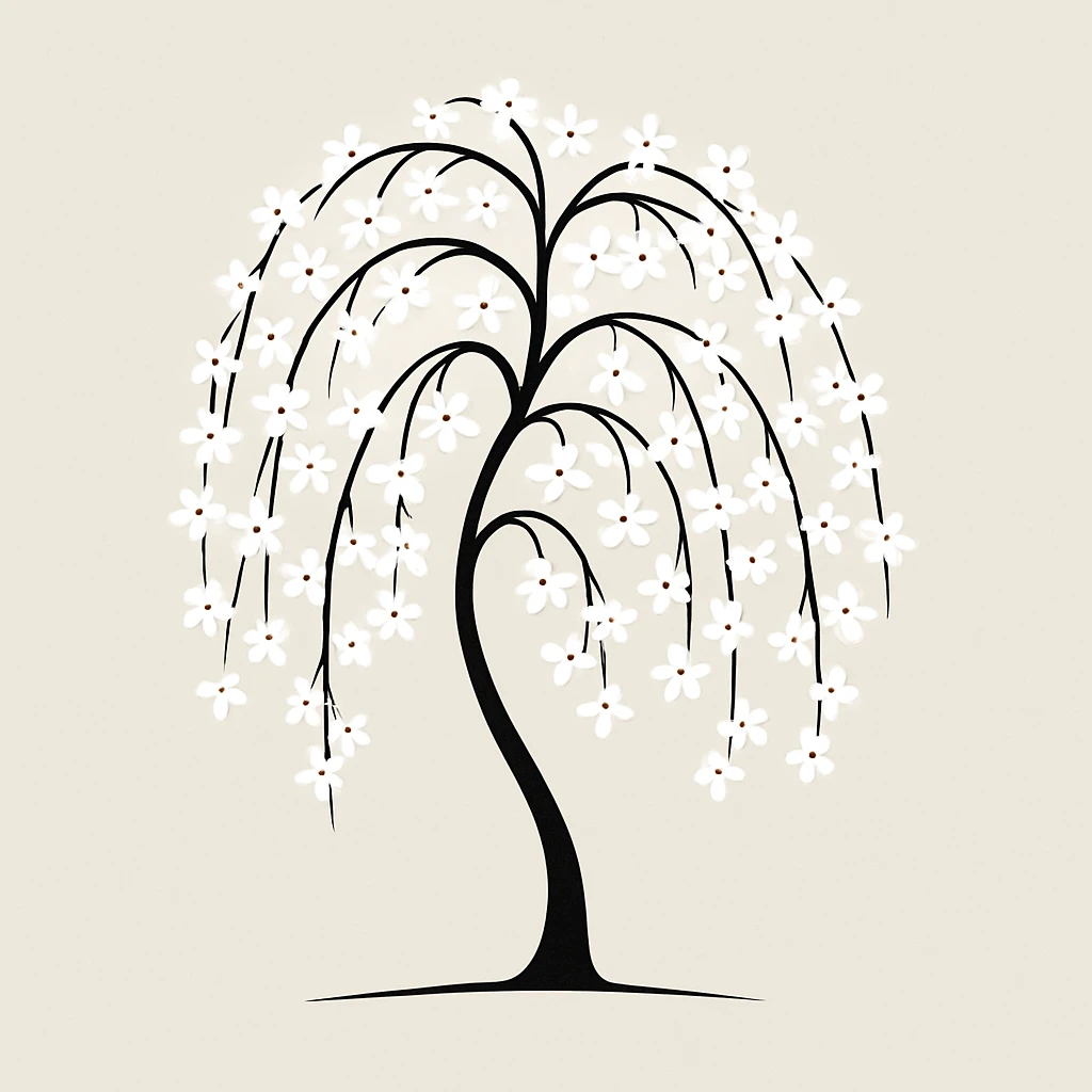 willow tree covered in white flowers, minimal, modern look emoji