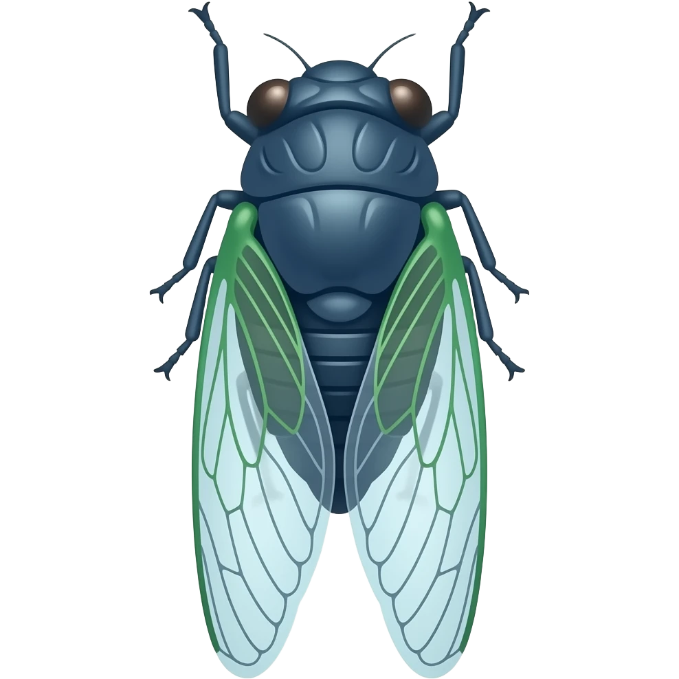 Blue and green Photo negative of a cicada emoji