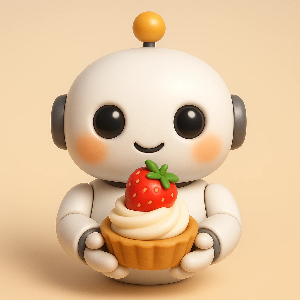 The cute robot is holding dessert in its hands, 3d emoji emoji