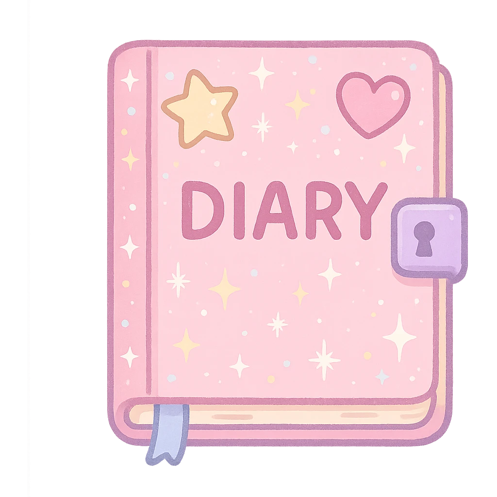 girly sparkling diary with lock, cute, no background, pastel colors emoji