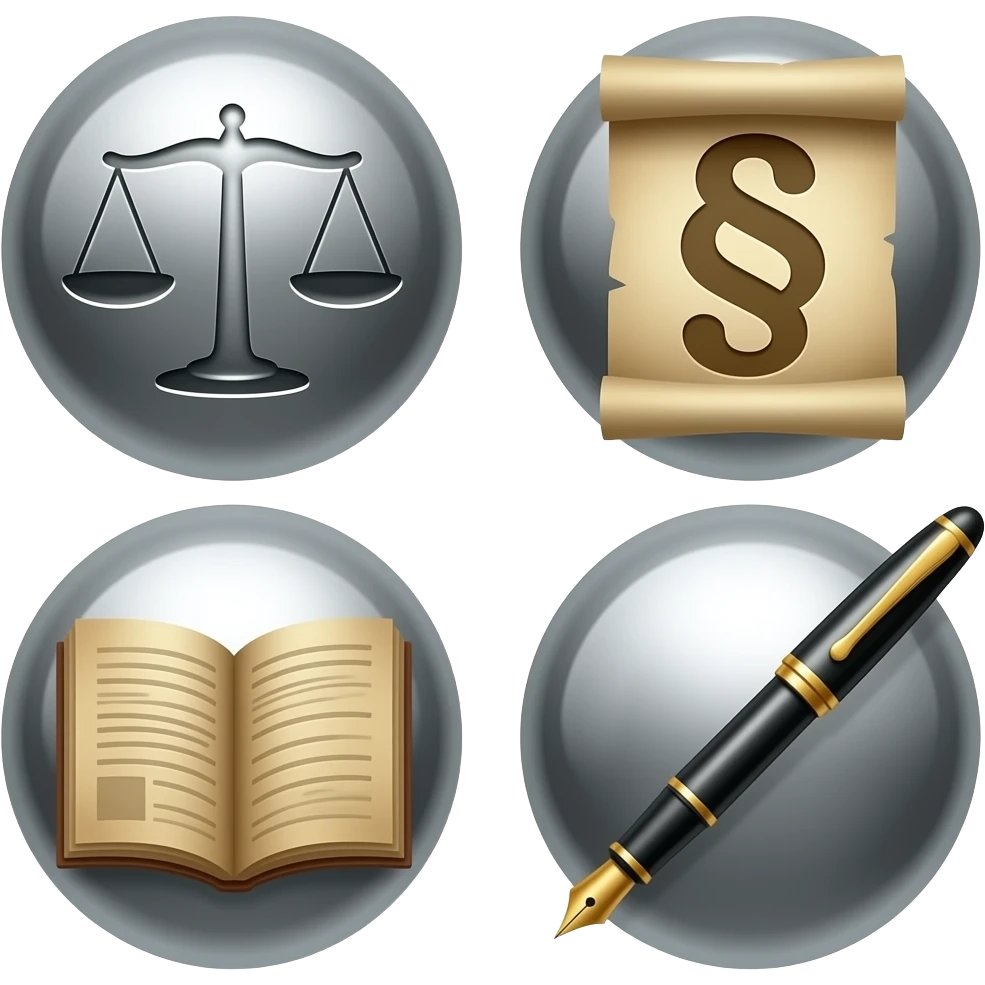 three spheres with symbols one with a justice balance other with paper law and other with a presidential pen emoji