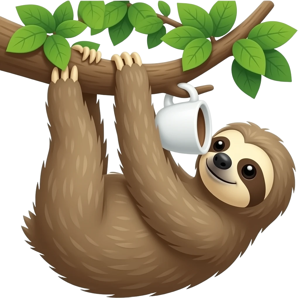 sloth big tree drink morning coffee emoji