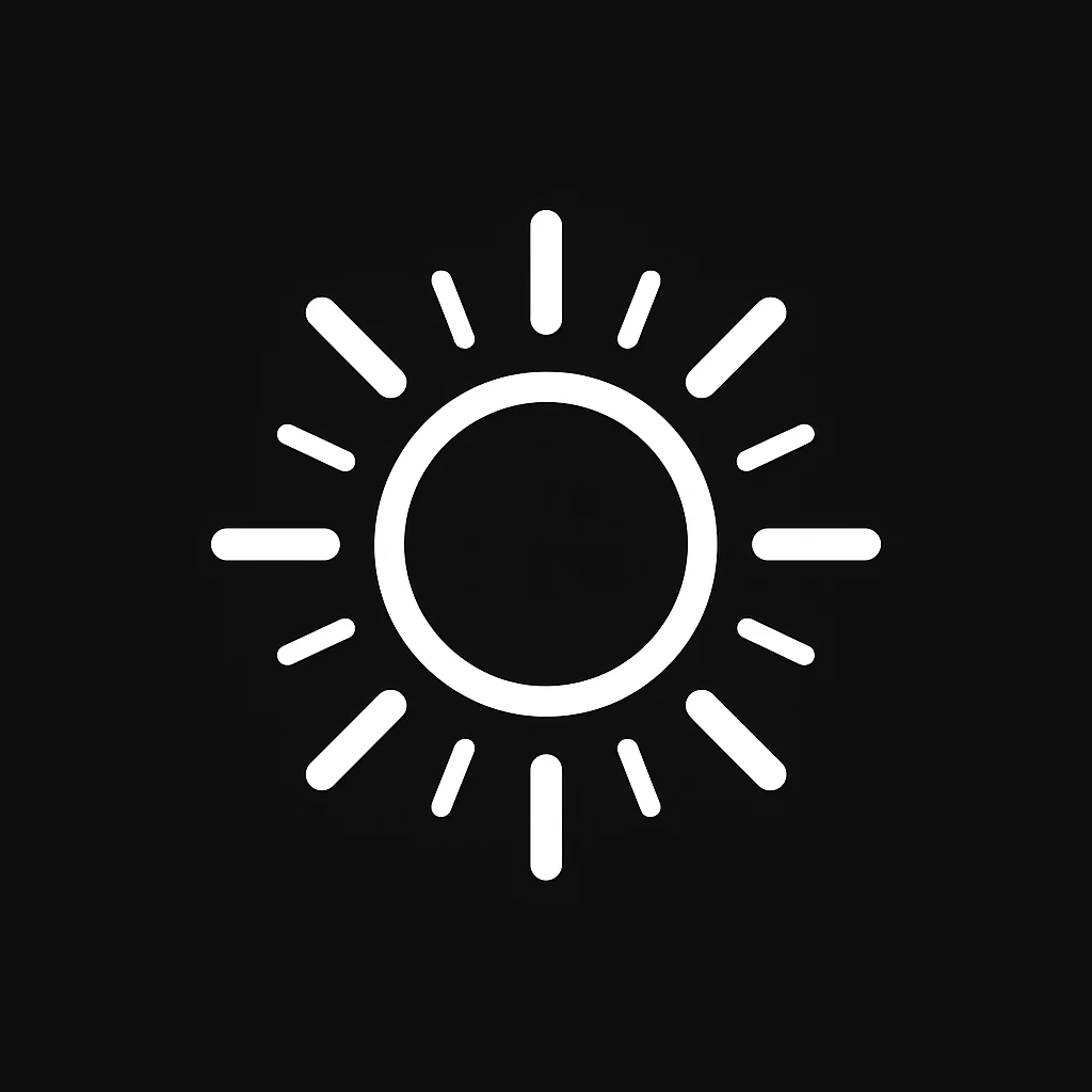 white Vector minimalistic and elegant icon of sun,black solid background, filled inside (inspire this refrence icon),  emoji