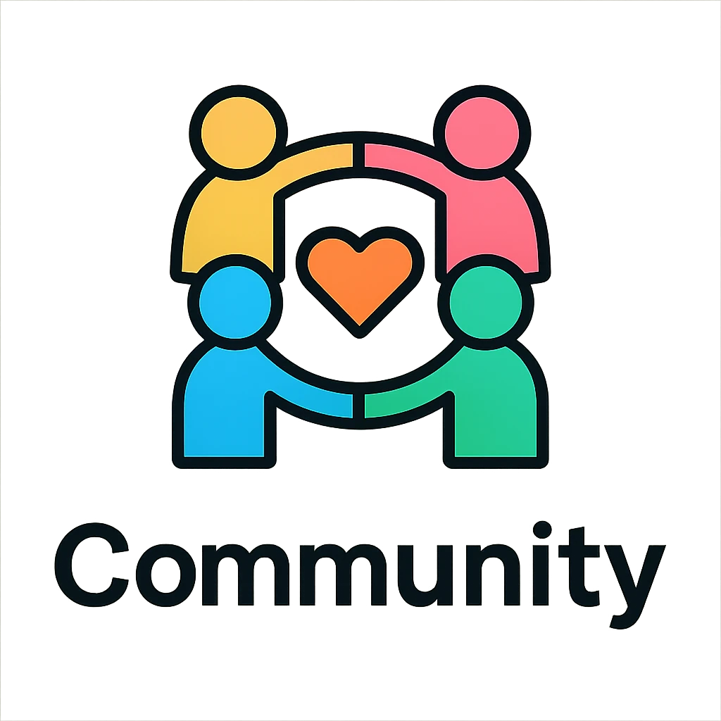 the word 'Community' in a square format, bold, modern, legible, balanced layout, suitable for an icon or logo emoji