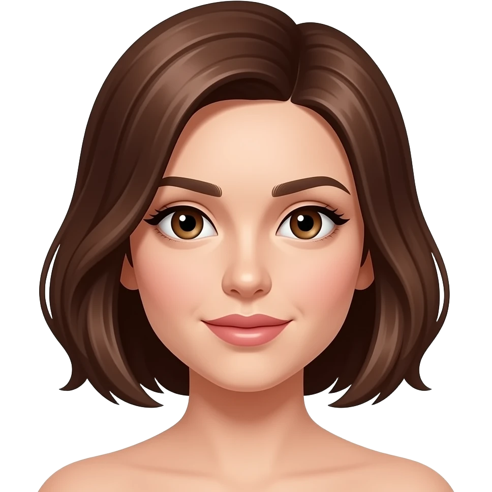 femme cheveux chatains au carré, raie sur le côté droit, yeux marrons emoji