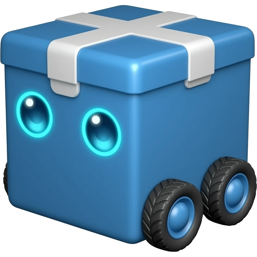 Delivery blue square with 6 wheels blue led eyes emoji