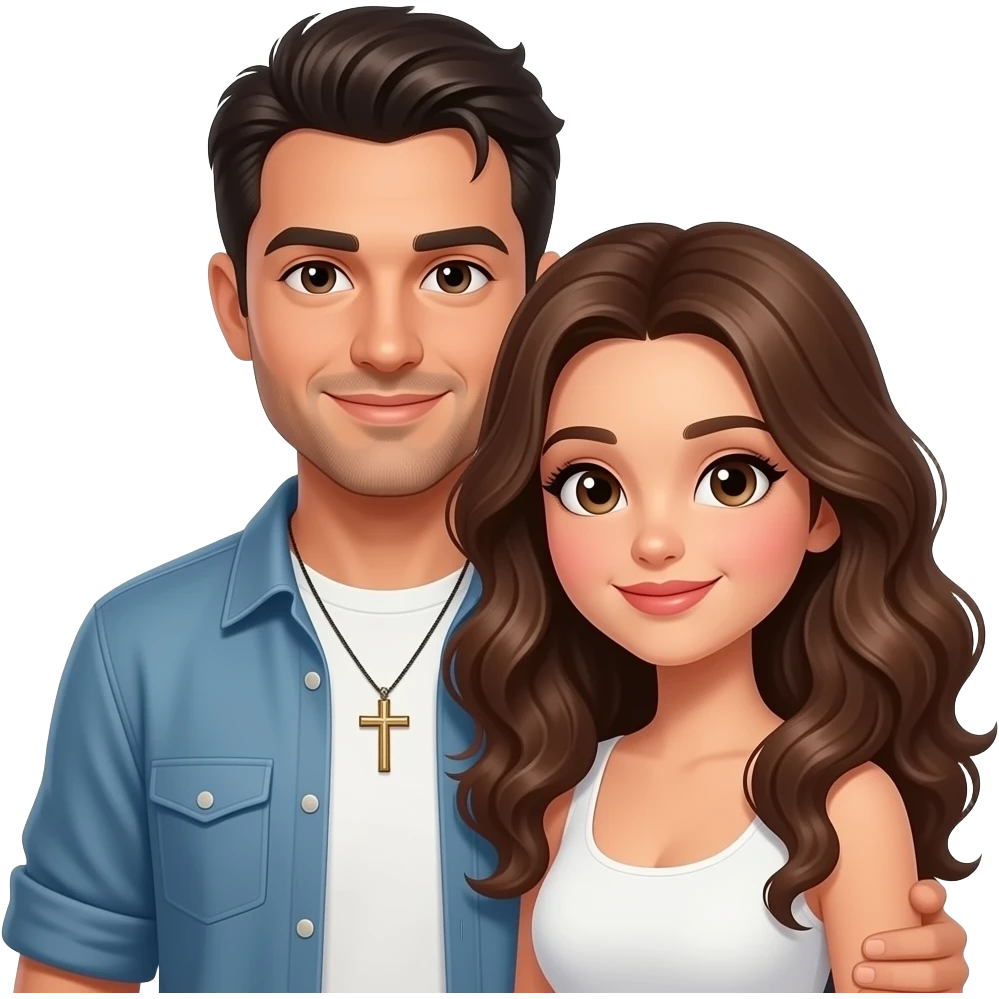 Couple in love: 1 tall Italian with cross necklace, 1 brunette Long curly hair emoji