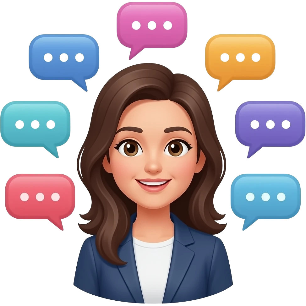 information overload woman surrounded by speech bubbles emoji