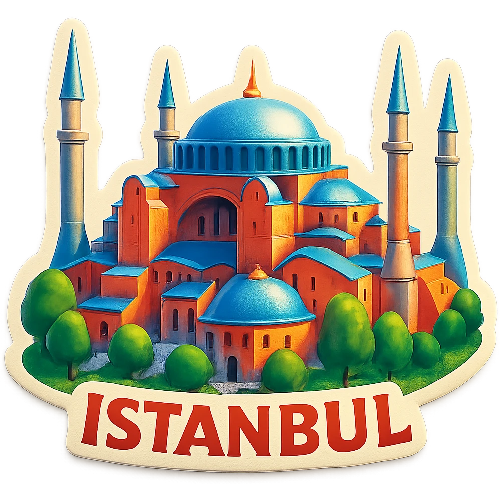 Isometric illustration of Istanbul, featuring photorealistic Hagia Sophia emoji