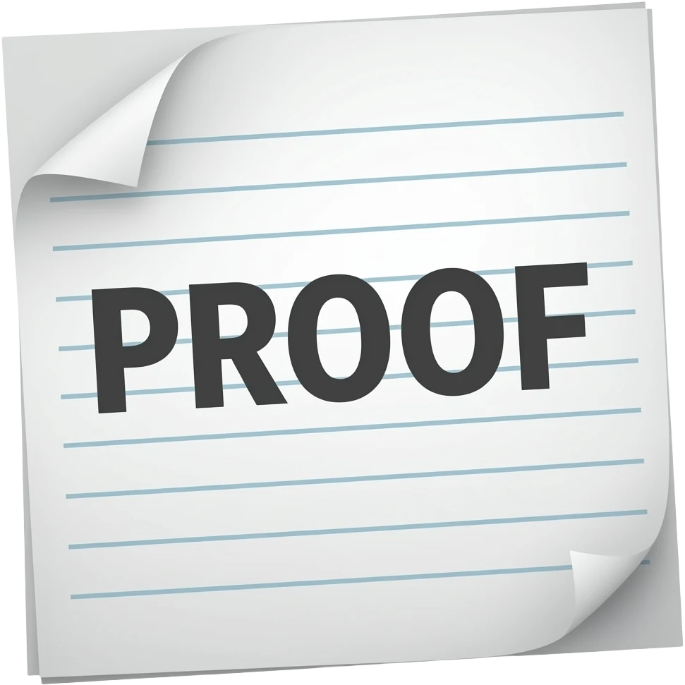a paper with  PROOF in dark text. flat style emoji