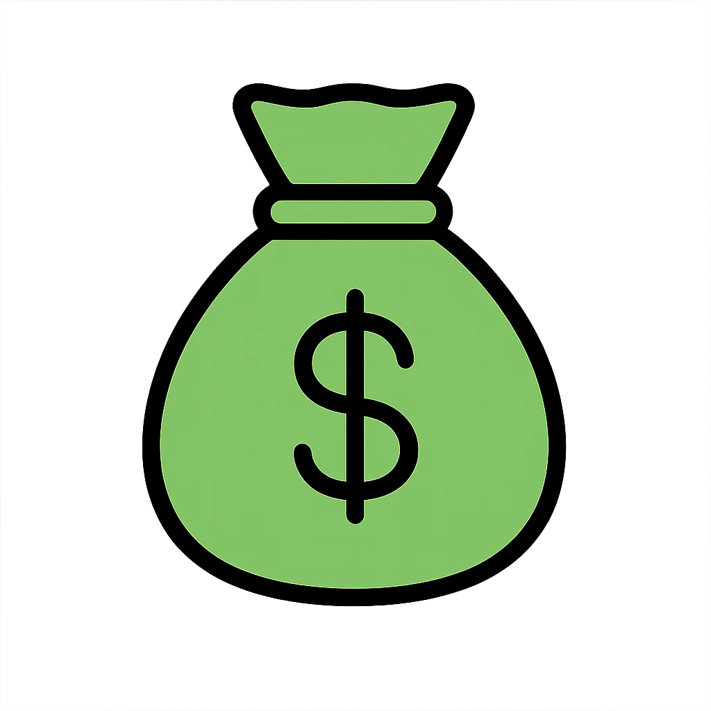 color outline icon of a green money pouch with a bold black outline and a clear dollar sign, no extra elements emoji
