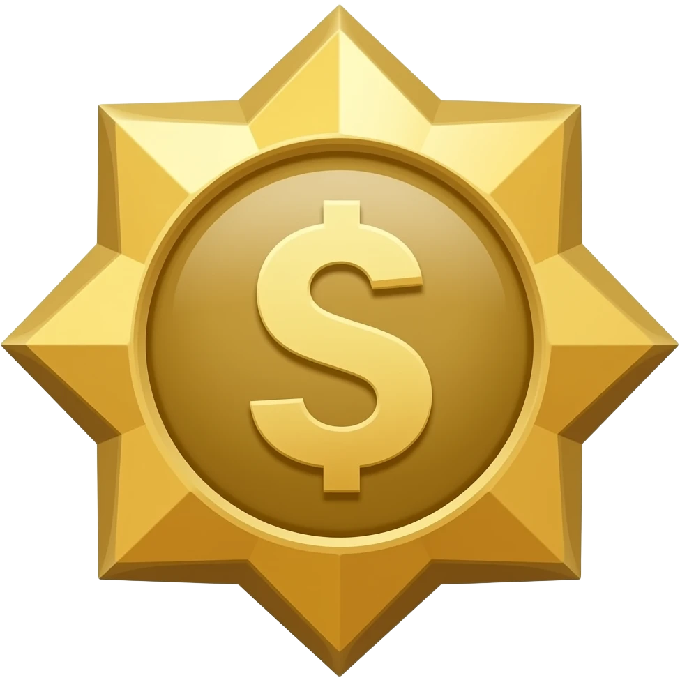 flat icon of a police badge with a small dollar symbol, minimal geometric shapes, single color + small green accent, no details, no gradients, no background, centered, fills canvas, emoji style emoji