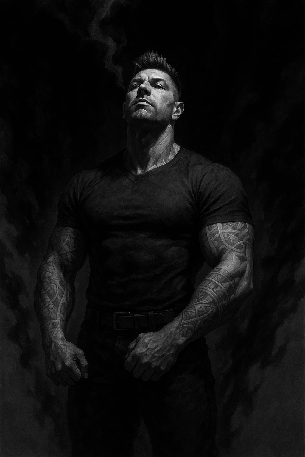 a muscular man with spiky hair stands in a powerful pose emoji