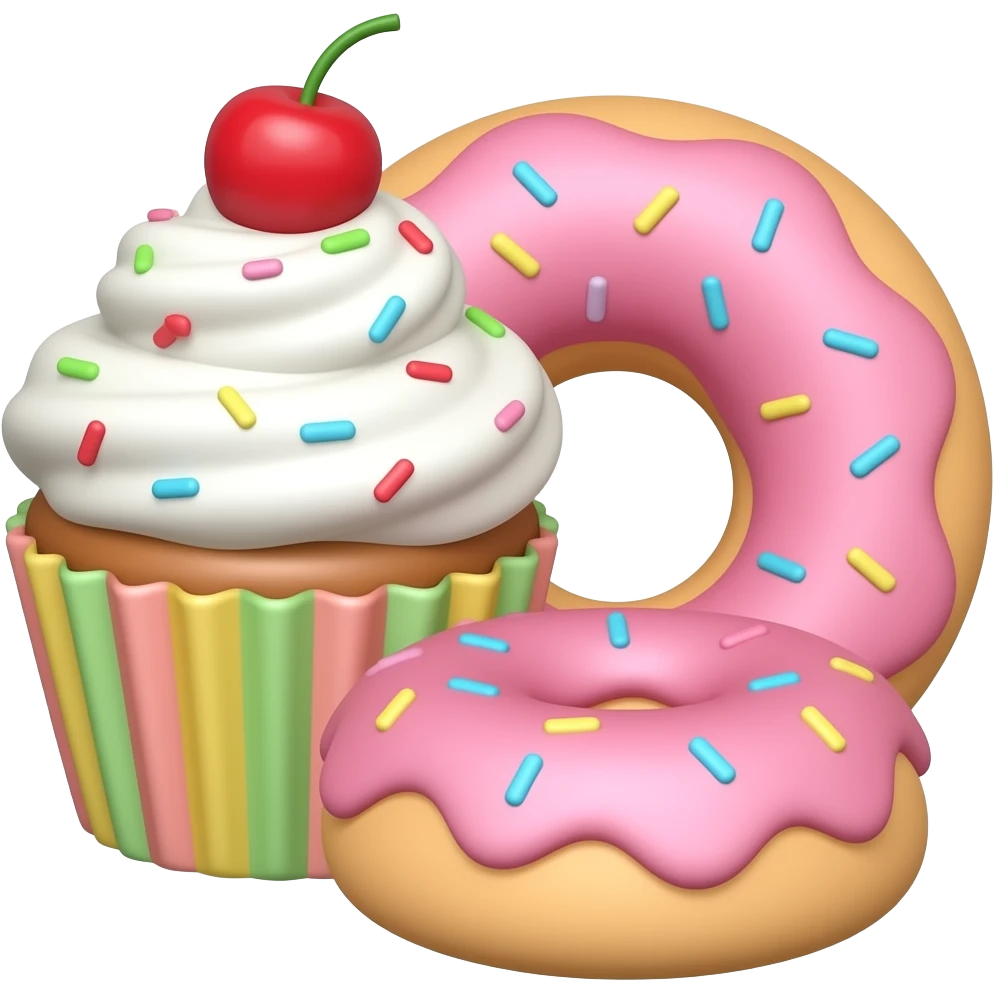 cupcake and donut in the foreground emoji