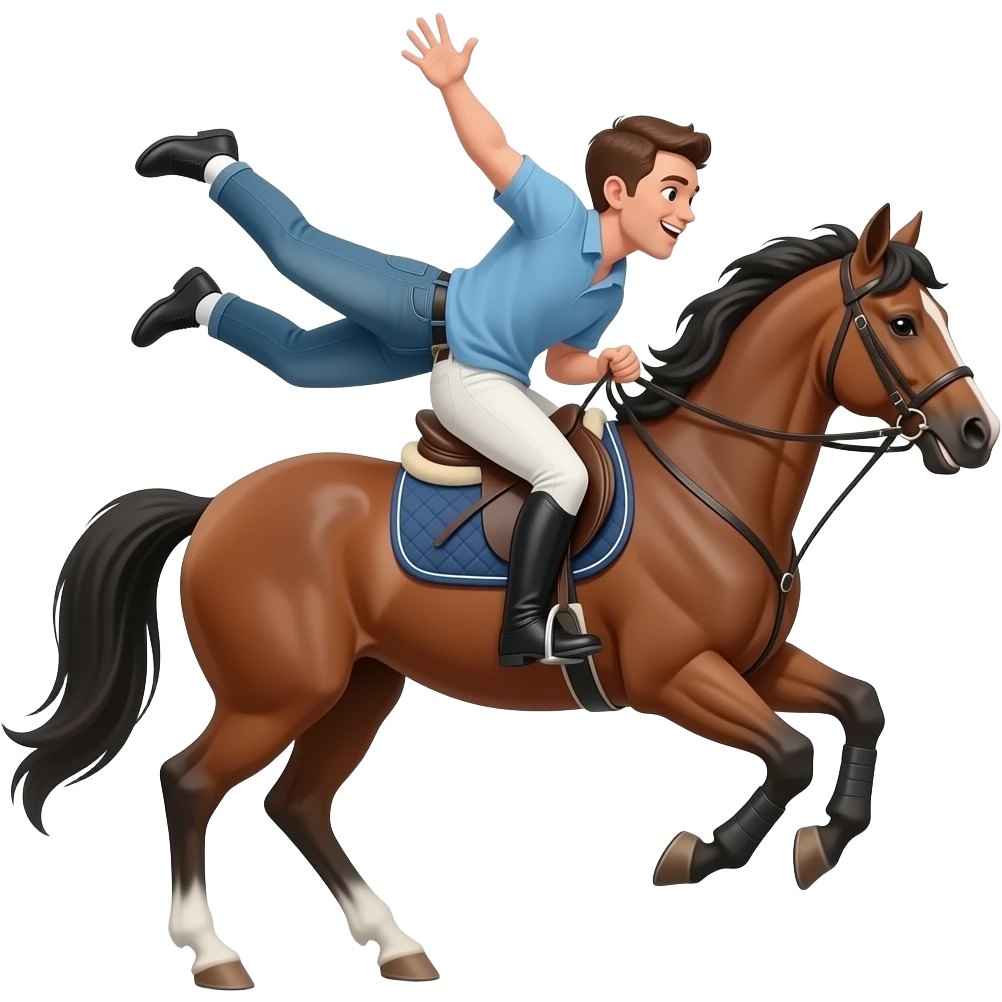 Una persona que se cae hacia atrás montando a caballo emoji