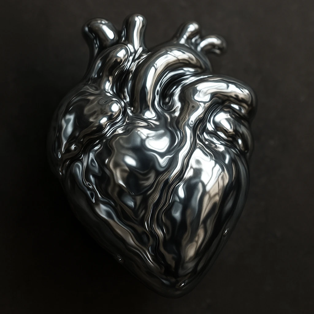 heart with a liquid mercury effect, realistic digital art style emoji