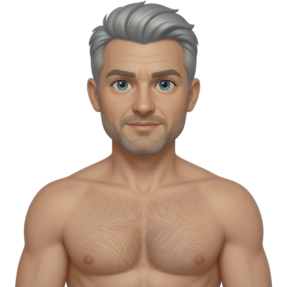 Sexy gray haired daddy nice body horny eyes no shirt a little older emoji