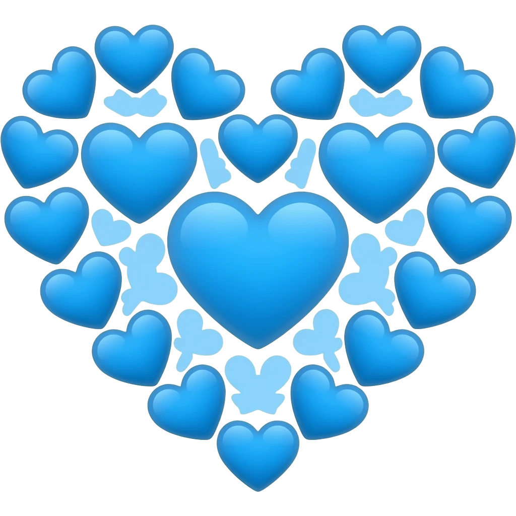 many 2D azure hearts disposed in a perfect heart shape emoji