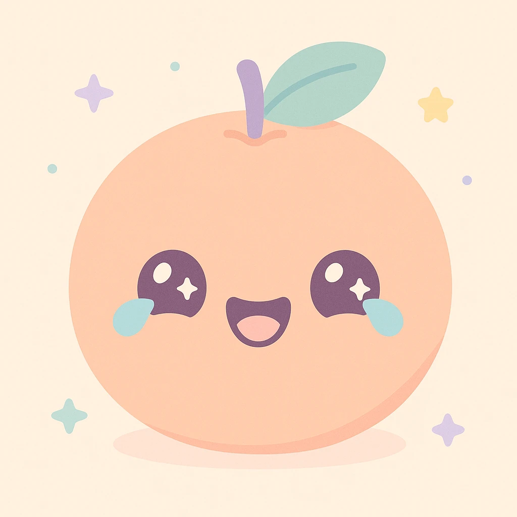 tangerine fruit with a laughing-crying expression, kawaii style, surrounded by little stars emoji