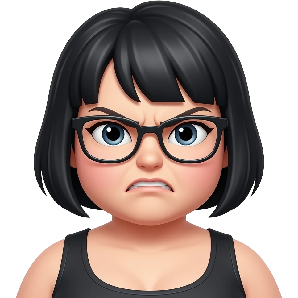 Fat white bitch angry  black short hair  glasses emoji