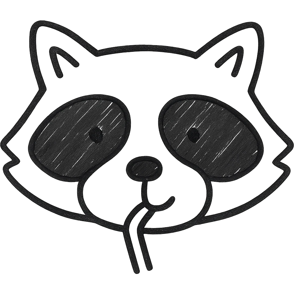 Show only the raccoon's face drinking through a straw in hand drawn black outline style, with no background, focusing on clear black outlines and hand drawn style. emoji