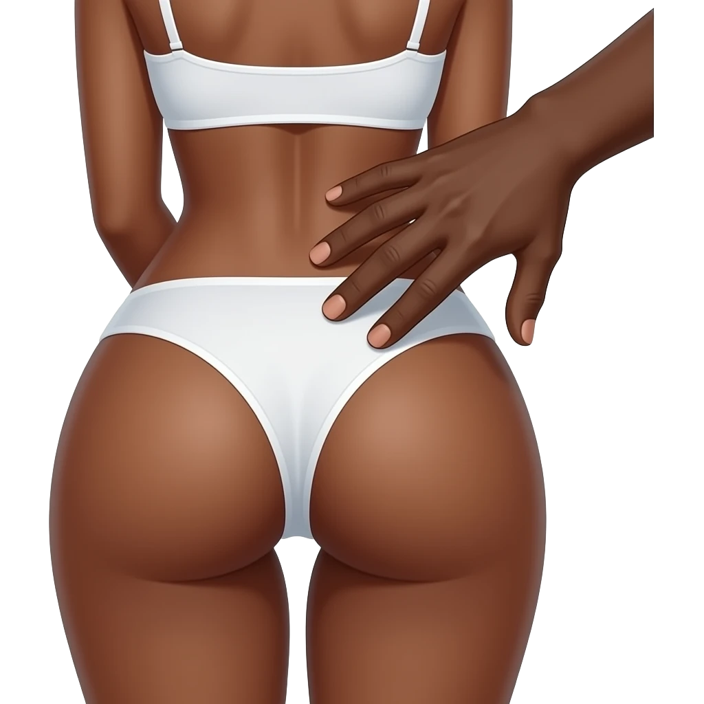hand of an African. Black slapping hard buttocks of black woman in white underwear with her chest against a table emoji