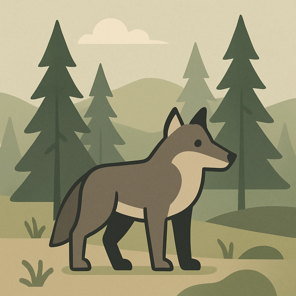 Flat design style wolf in the forest emoji