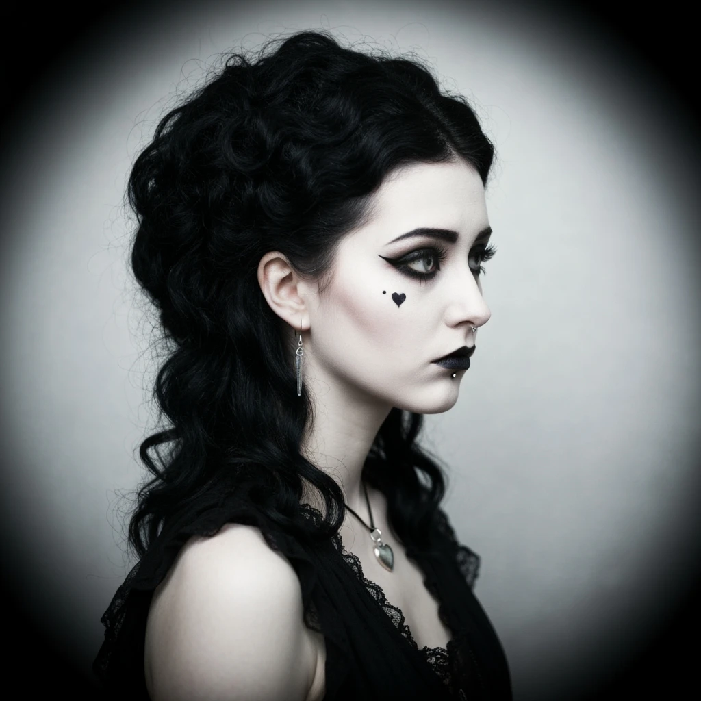 goth profile picture with a heart accent, cute, expressive, minimal, variation 4 emoji