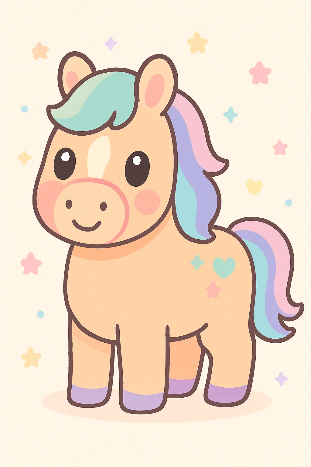 cute cartoon draft horse, kawaii style, adorable and colorful emoji