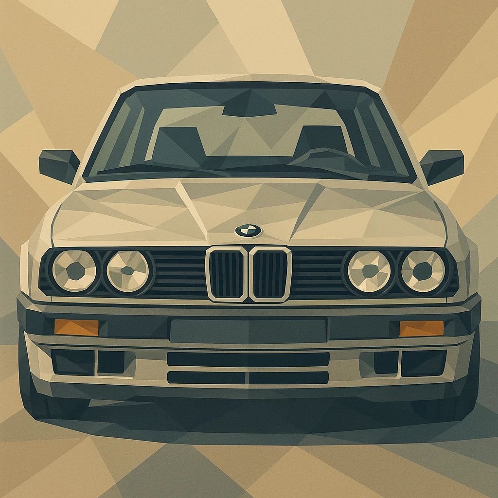 BMW E30 front view, classic, modern vector style emoji