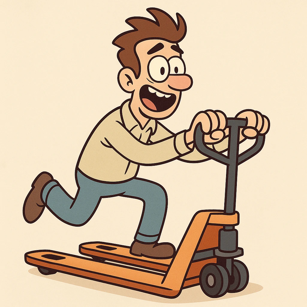 cartoon character riding on a pallet truck emoji