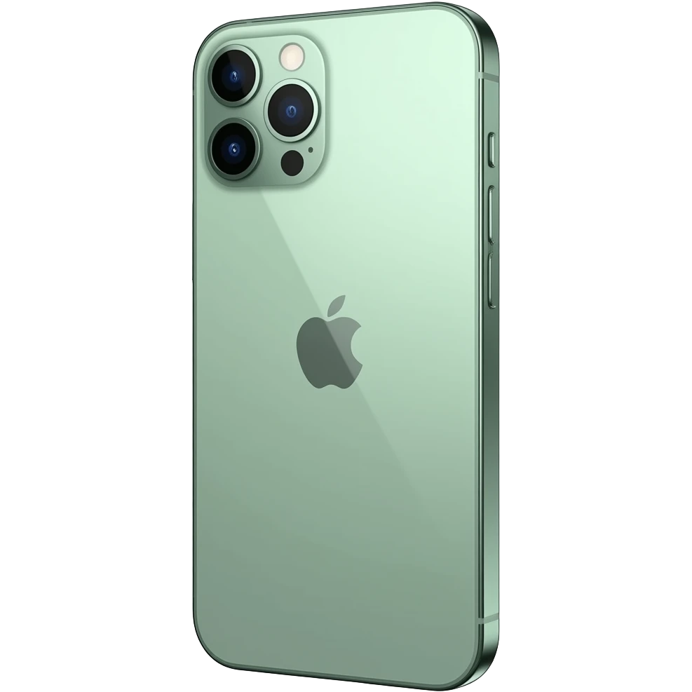 un iphone 17 vert pomme. La vue est en 3/4 Ajoute subtilité pour renforcer l'impression de luxe de la scène. L'ensemble est isolée sur un fond blanc. emoji