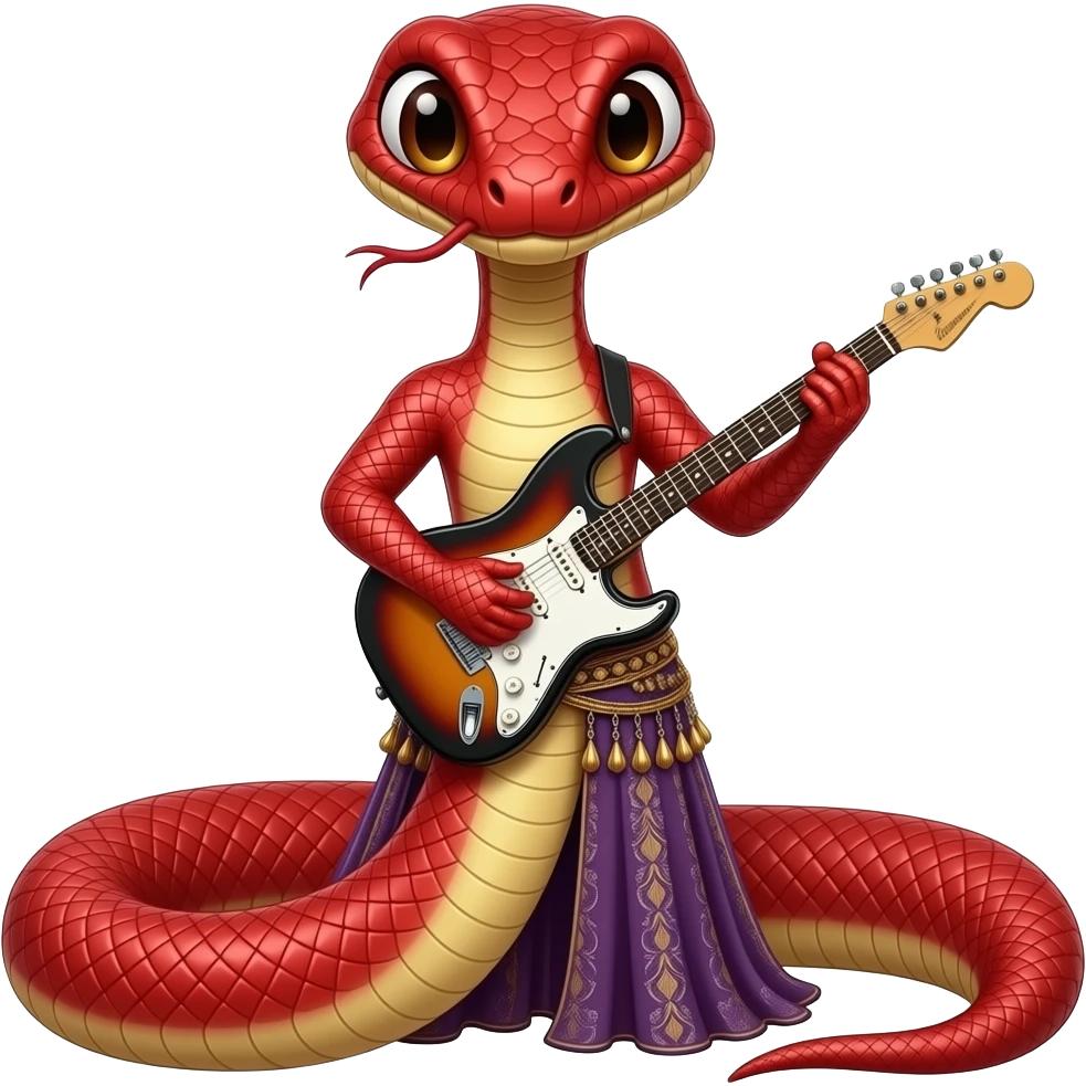 venomous snake with red medium length that plays an electric guitar with bellydance skirt emoji