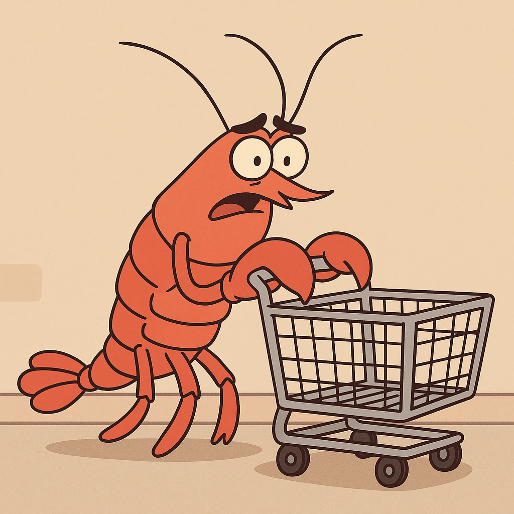 lobster pushing a shopping cart emoji