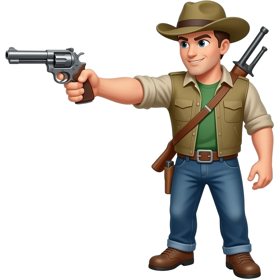 un cazador de pie con una pistola matando  pero que sea alto animado emoji