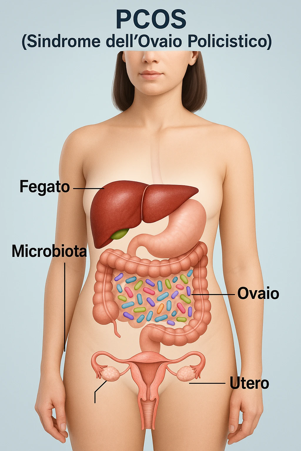donna supportare fegato e microbiota in 3D immagine medica donna pcos in italiano  emoji