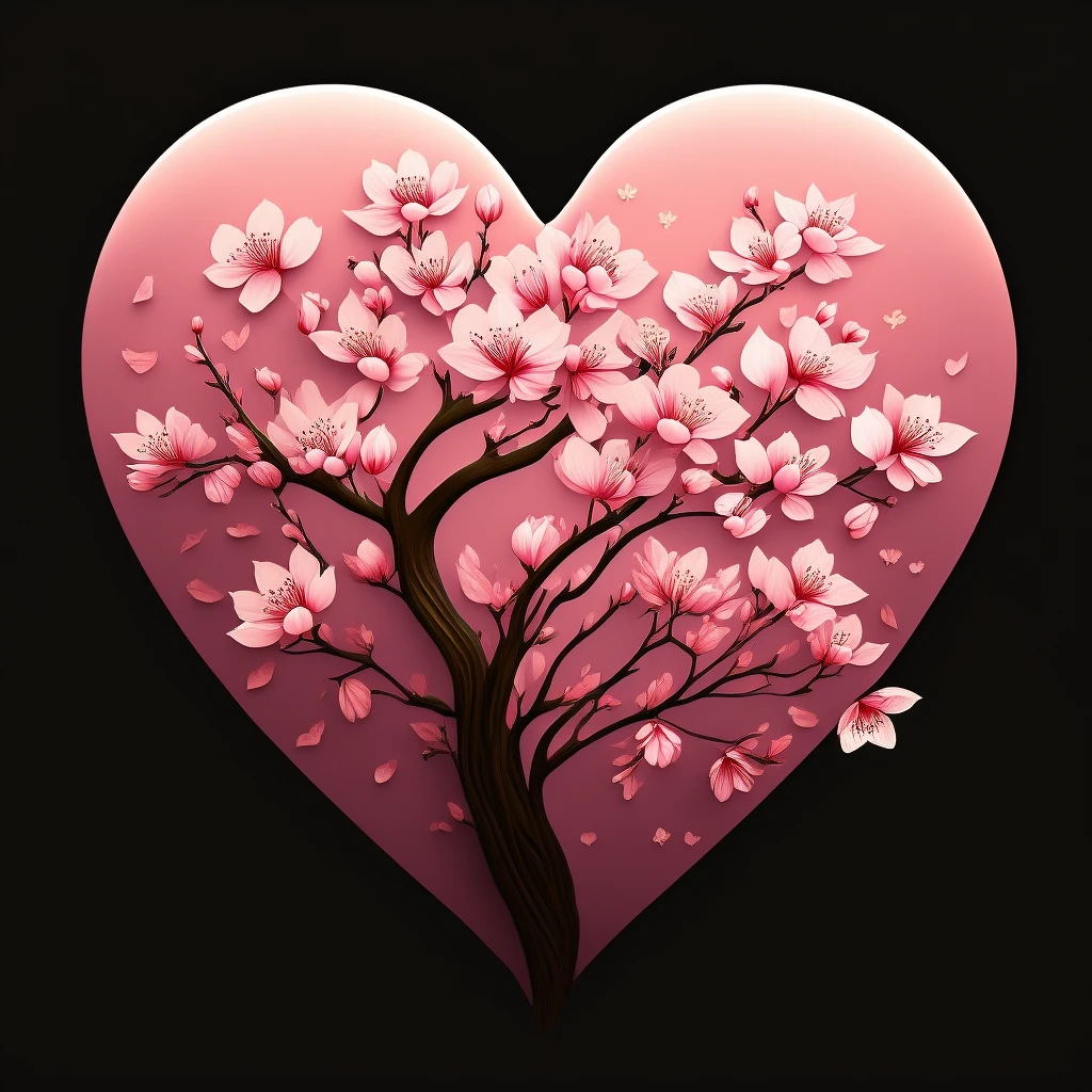 heart with sakura branch, no background emoji