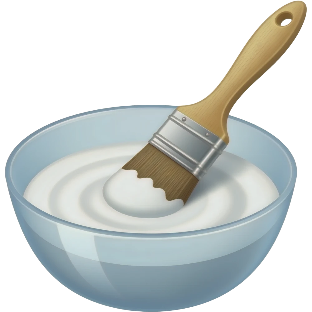 shallow plastic bowl with white glue and brush in it emoji