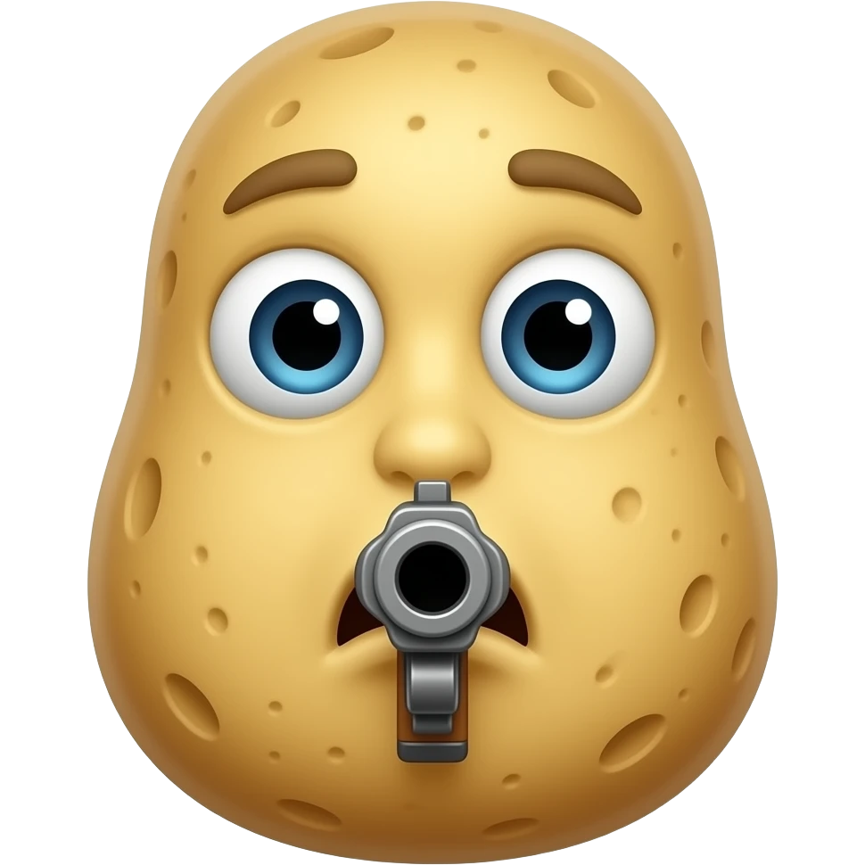 Potato character  pointing a gun inside its mouth emoji